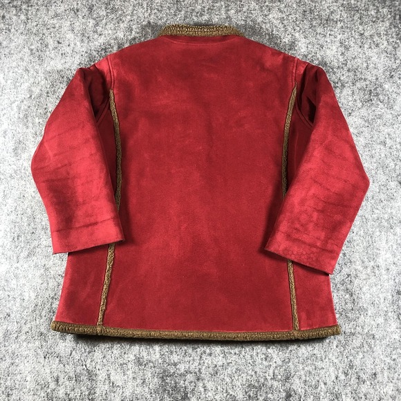 L.L.Bean Jacket Womens Petite Medium Red Faux Suede Sherpa‎ Lined Warm Coat - Picture 16 of 16